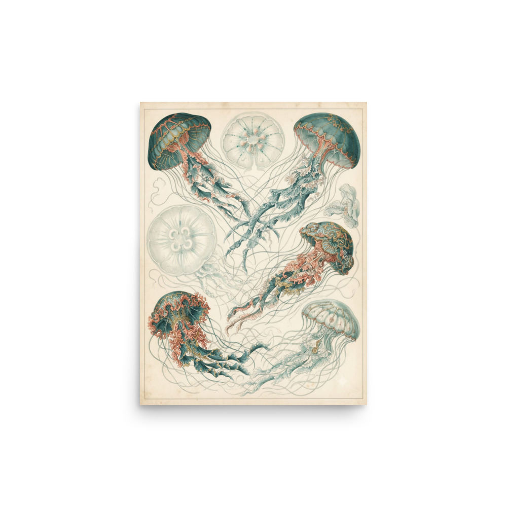 Jellyfish Sea Specimen Art Print, vintage marine illustration, coastal wall art, nautical decor, gift for ocean lovers