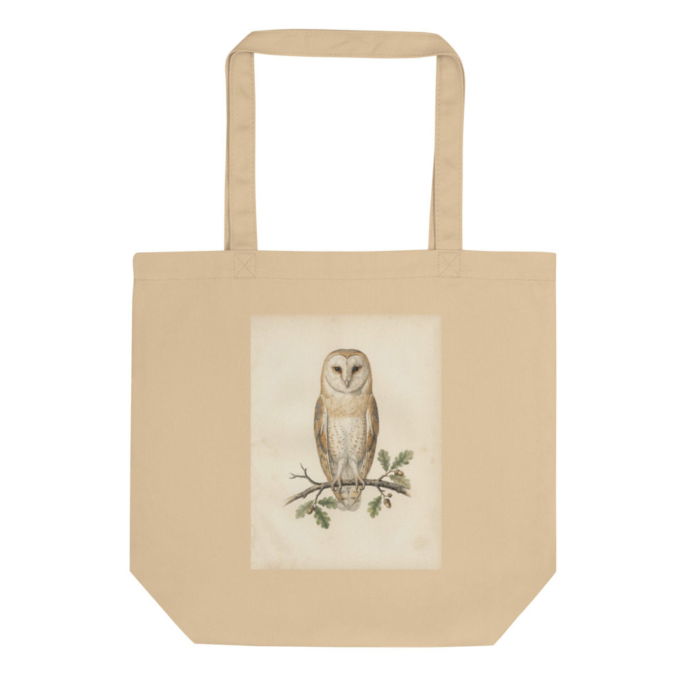 Barn Owl Plate Panel Tote Bag, bird art tote bag, nature-inspired everyday carry, woodland style, owl lover gift