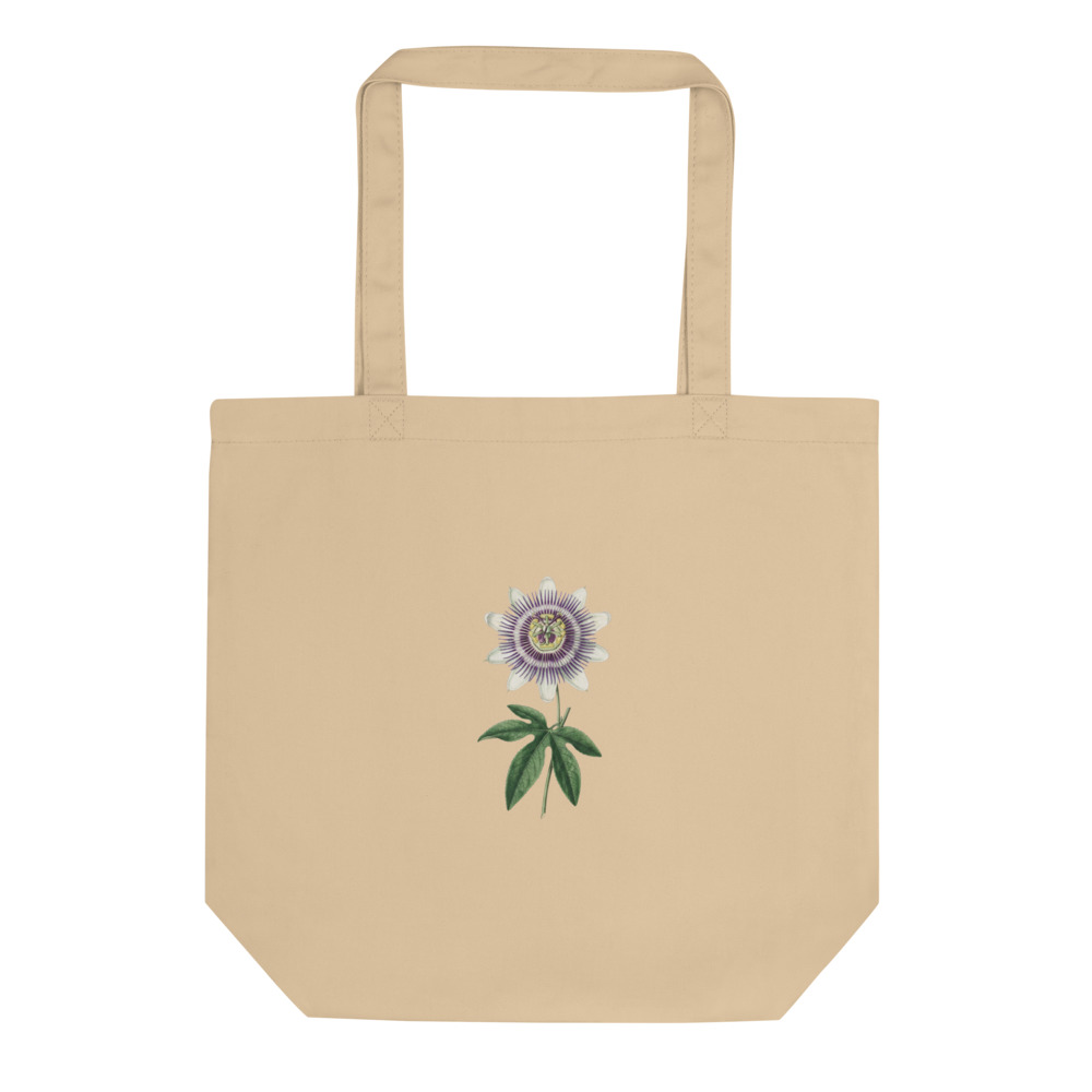 Passionflower Study Tote Bag, botanical art tote, market bag, nature lover gift, organic cotton everyday carryall