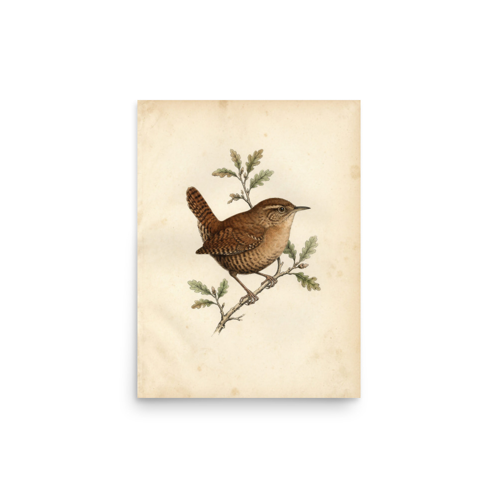 Wren Bird Study Art Print, antique ornithological art, nature-inspired wall decor, vintage natural history style, gift for bird lovers