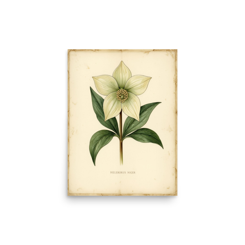 White Hellebore Vintage Botanical Print