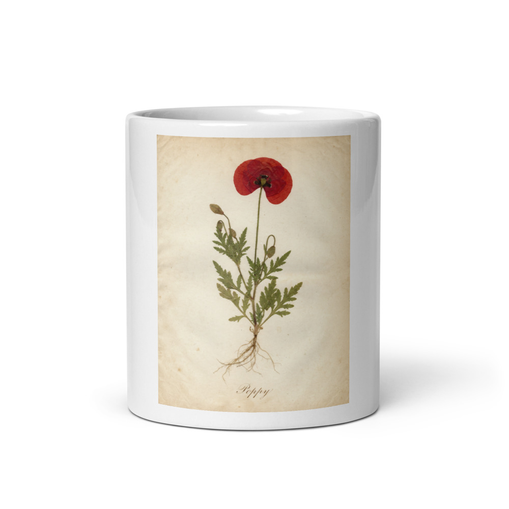 Poppy Plate Mug, botanical floral mug design, ceramic drinkware, coffee and tea lover gift, flower lover gift