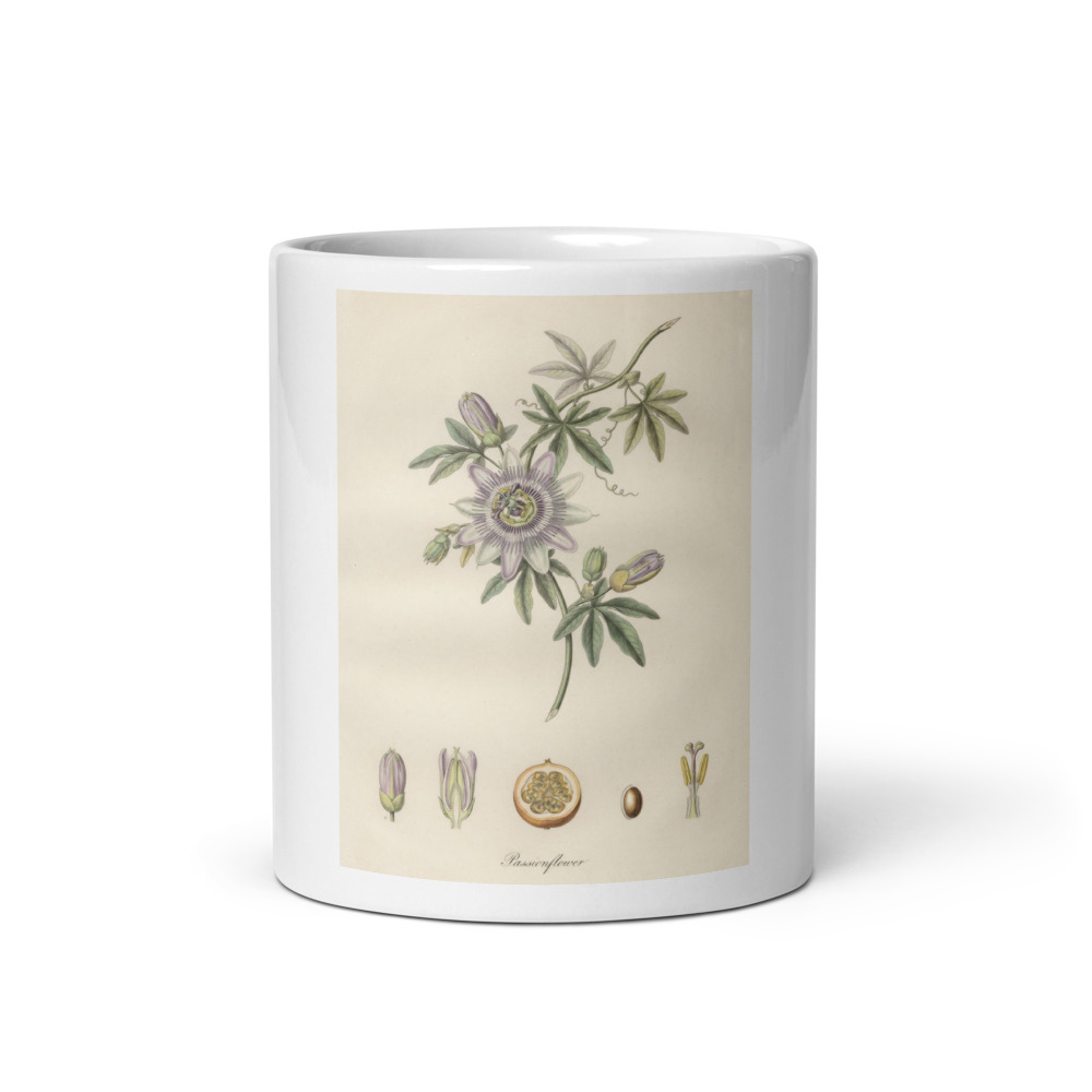 Passionflower Plate Mug, botanical floral design, ceramic coffee and tea mug, kitchen accent, flower lover gift