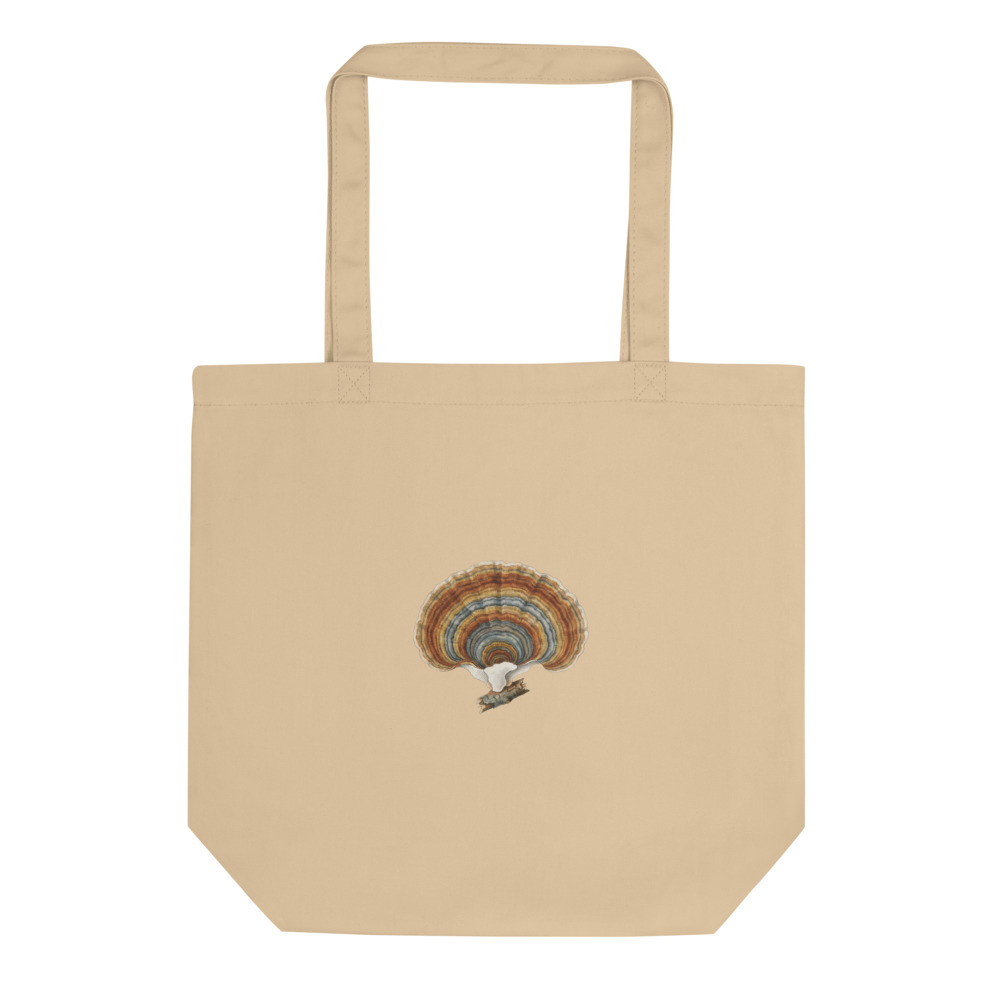 Turkey Tail Study Tote Bag, botanical mushroom art, nature-inspired market carryall, gift for mushroom lovers