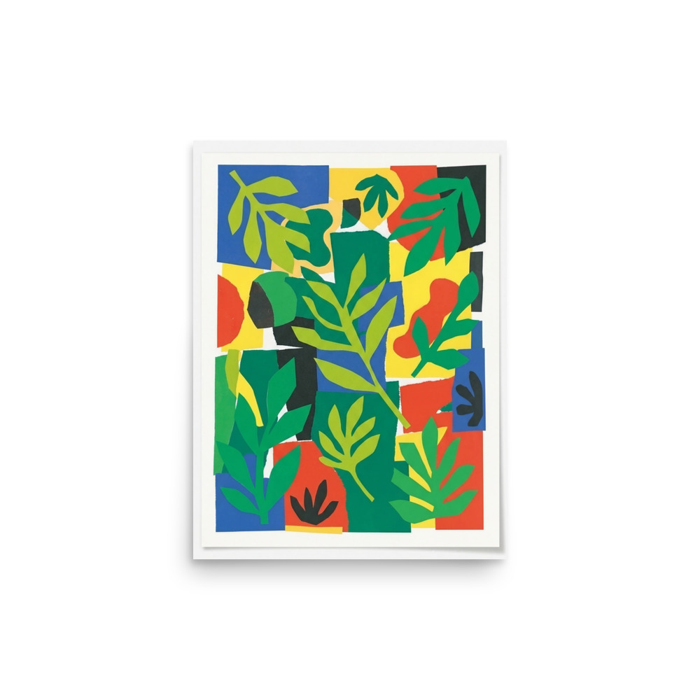 Green Leaf Cut-Out Art Print, Matisse-inspired abstract wall art, bold colorful modern decor, gift for art lovers