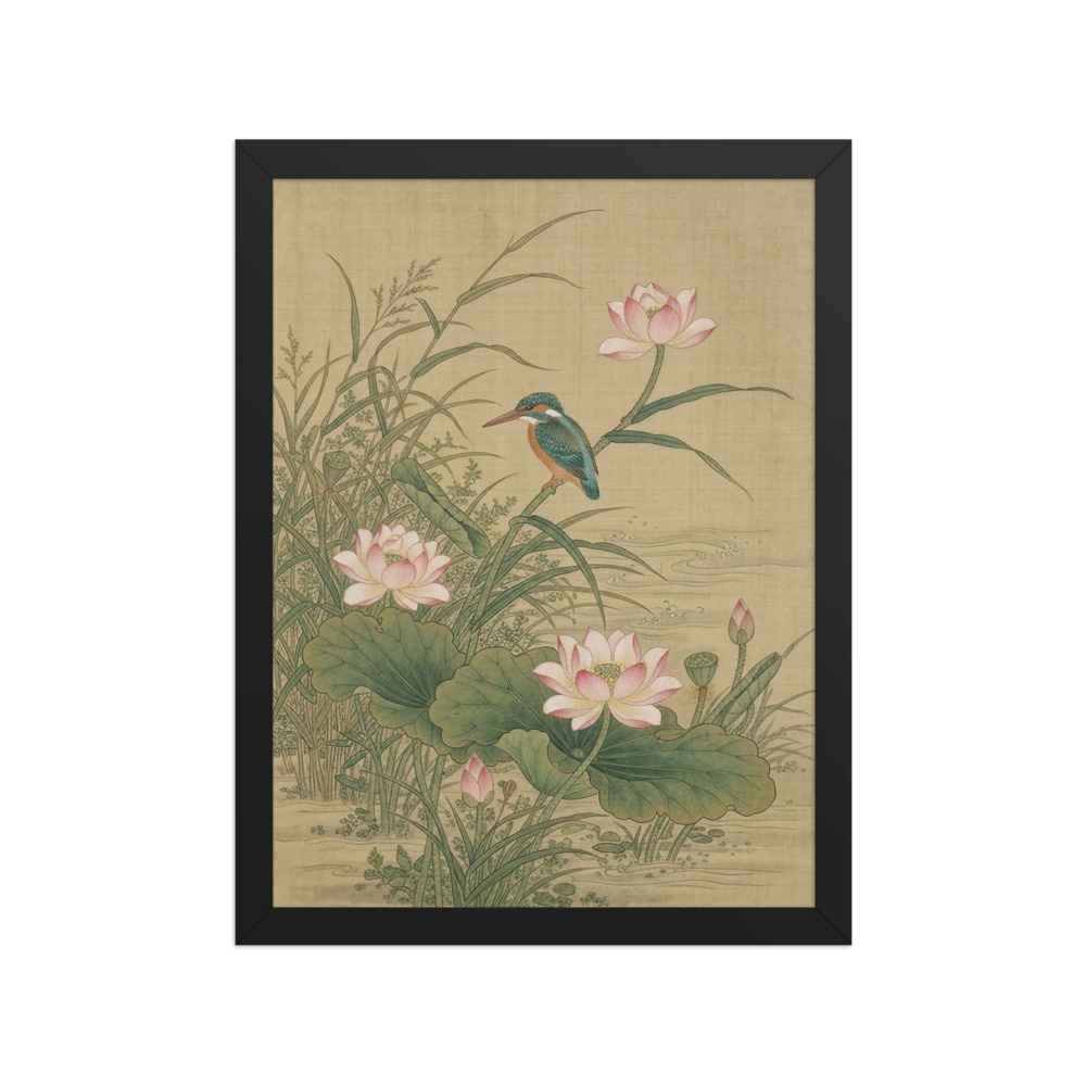 Kingfisher & Lotus Art Print, traditional Chinese gongbi painting, Song dynasty style, living room decor, housewarming gift