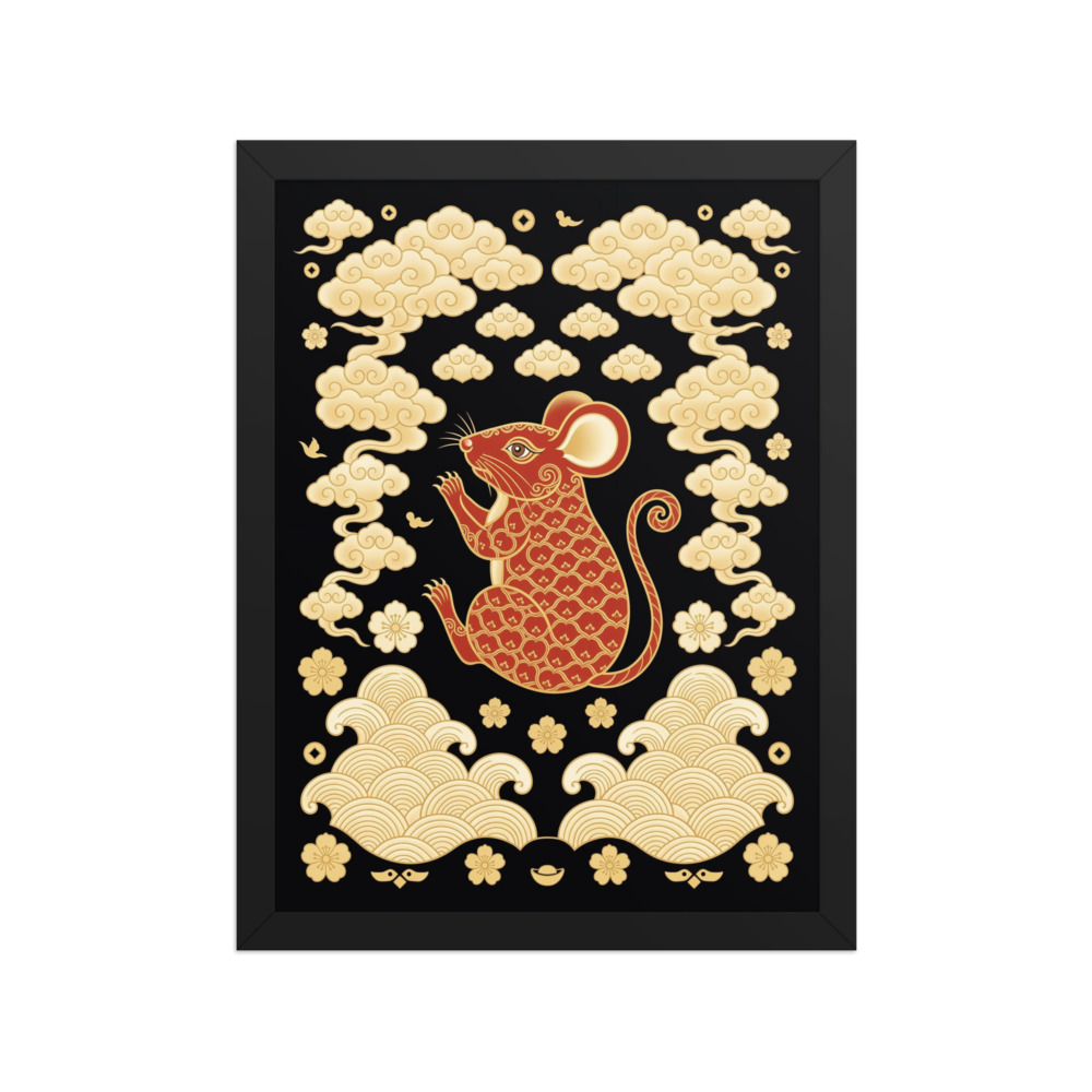 Chinese Rat Art Print, ornate Chinese zodiac decor, red and gold wall art, Chinese New Year decoration, zodiac gift