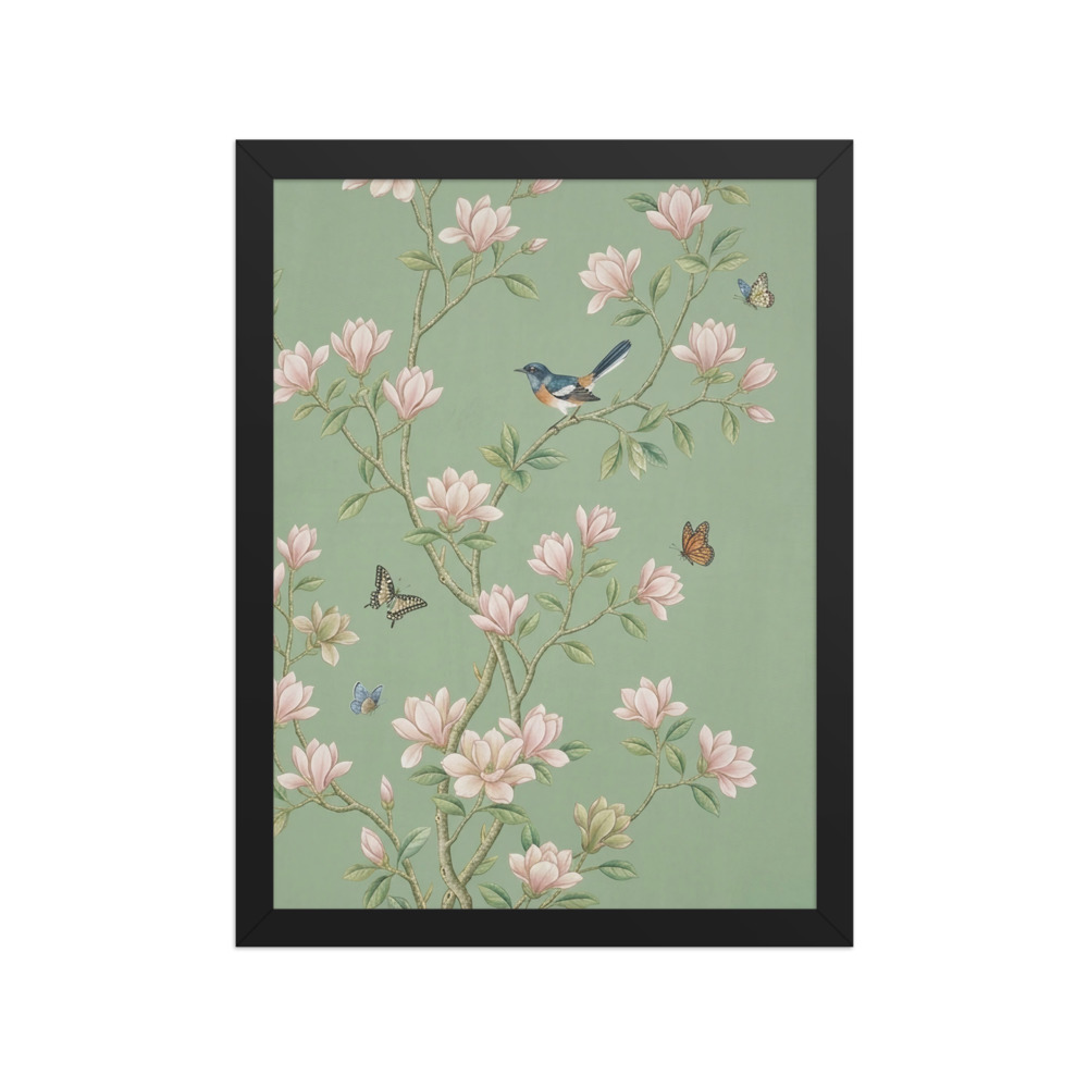 Chinoiserie floral wall panel art print, hand-painted style, living room decor, botanical wall art, gift for design lovers