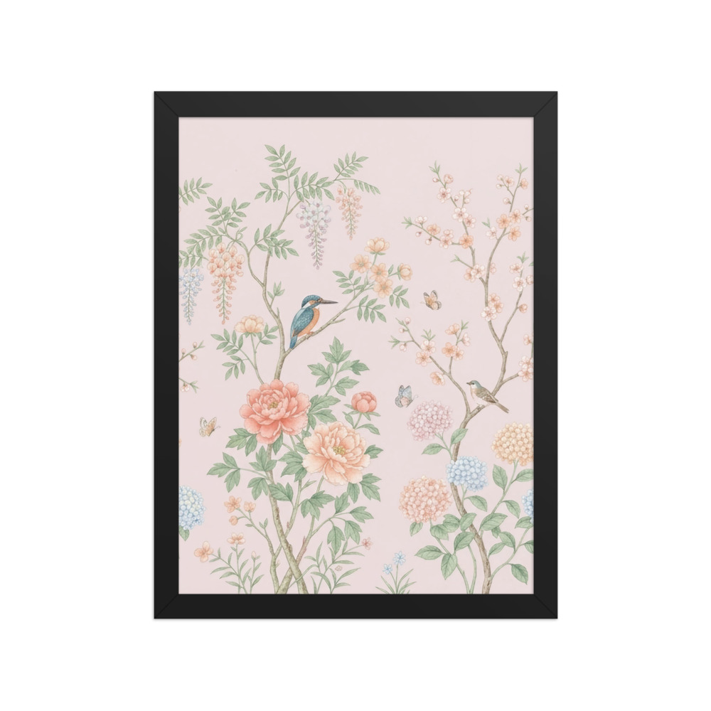 Coral Peony Wisteria Panel Art Print, watercolor chinoiserie decor, bedroom wall art, housewarming gift idea, pastel floral