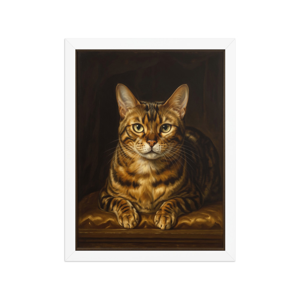 Bengal Cat Portrait Art Print, 17th century Dutch master style, dark academia room decor, gift for cat lovers