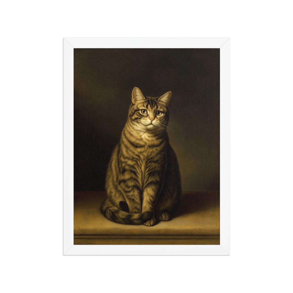 Persian Cat Portrait Art Print, 17th-century Dutch master style, regal cat wall art, study and reading nook decor, gift for Persian cat lovers