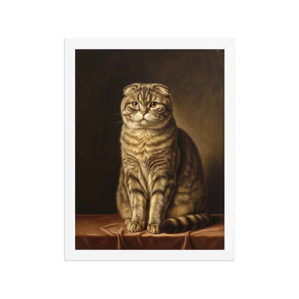 Scottish Fold Cat Art Print, 17th-century Dutch master style, dark dramatic wall decor, living room art, cat lover gift