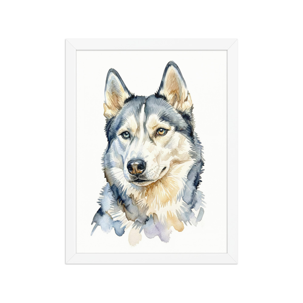 Siberian Husky Watercolor Art Print, expressive dog portrait, white background, gift for dog lovers, warm home decor