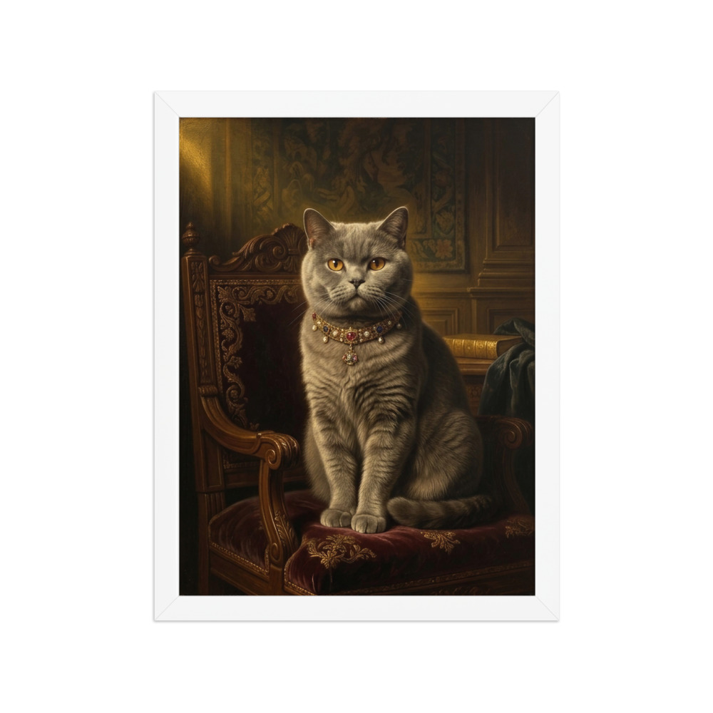 British Shorthair Cat Art Print, Dutch master painting, dark academia decor, cat lover gift, study wall art for home