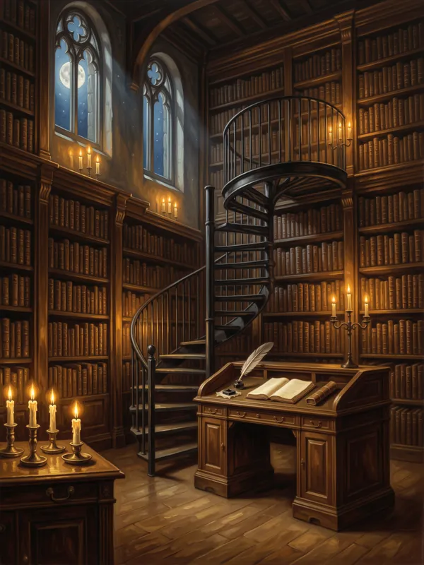 Candlelit Ancient Library