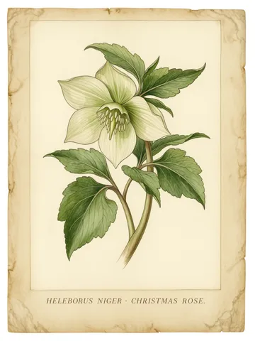 Vintage Christmas Rose Botanical Print
