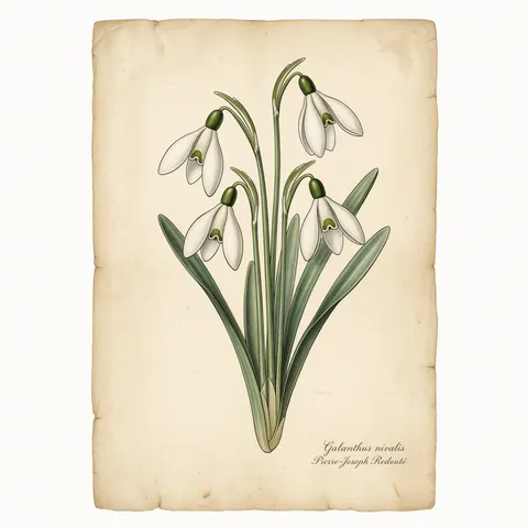 Vintage Snowdrop Botanical Illustration