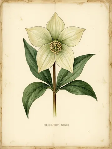White Hellebore Vintage Botanical Print