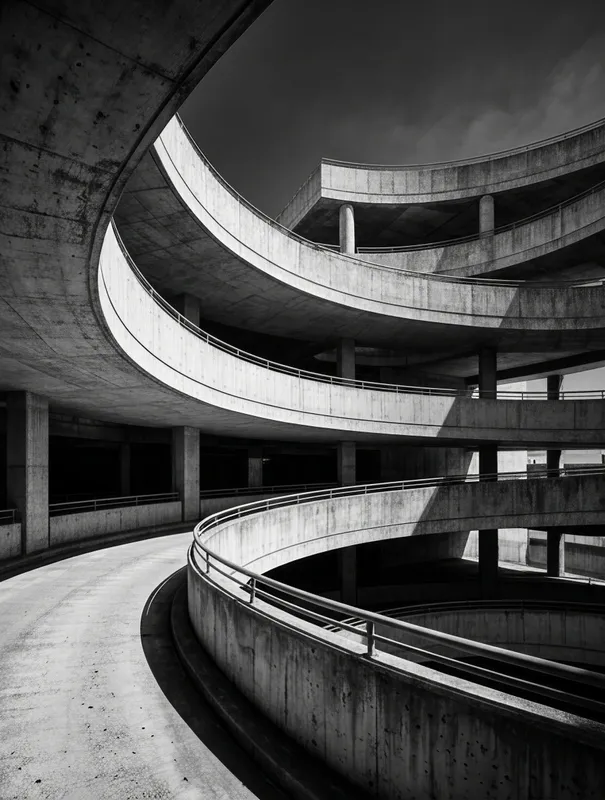 Curved Concrete Ramp Art Print, black and white architecture photography, modern wall decor, gift for design lovers