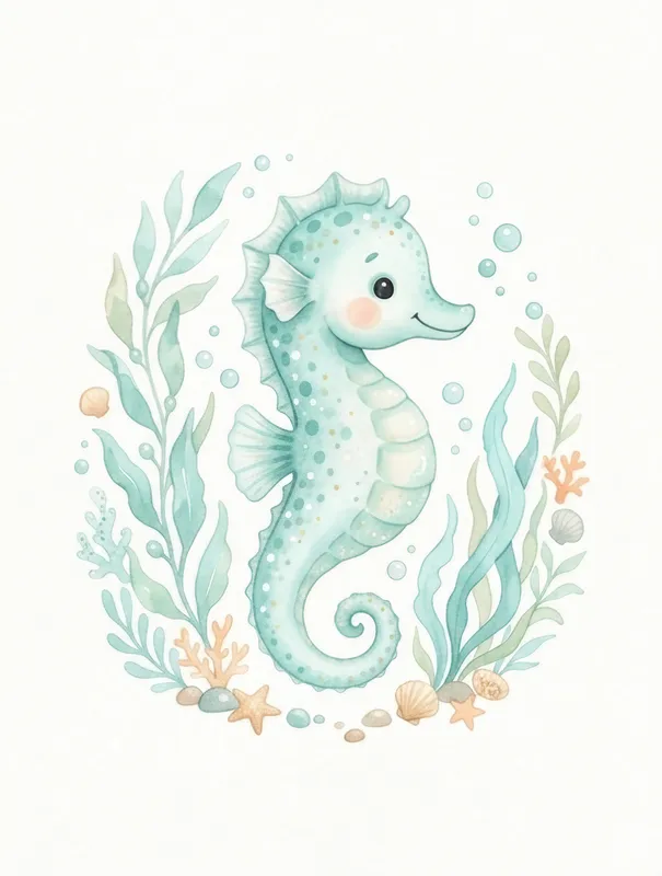 Spotted Seahorse Art Print, watercolor nursery decor, ocean animal wall art, sweet seahorse illustration, baby shower gift