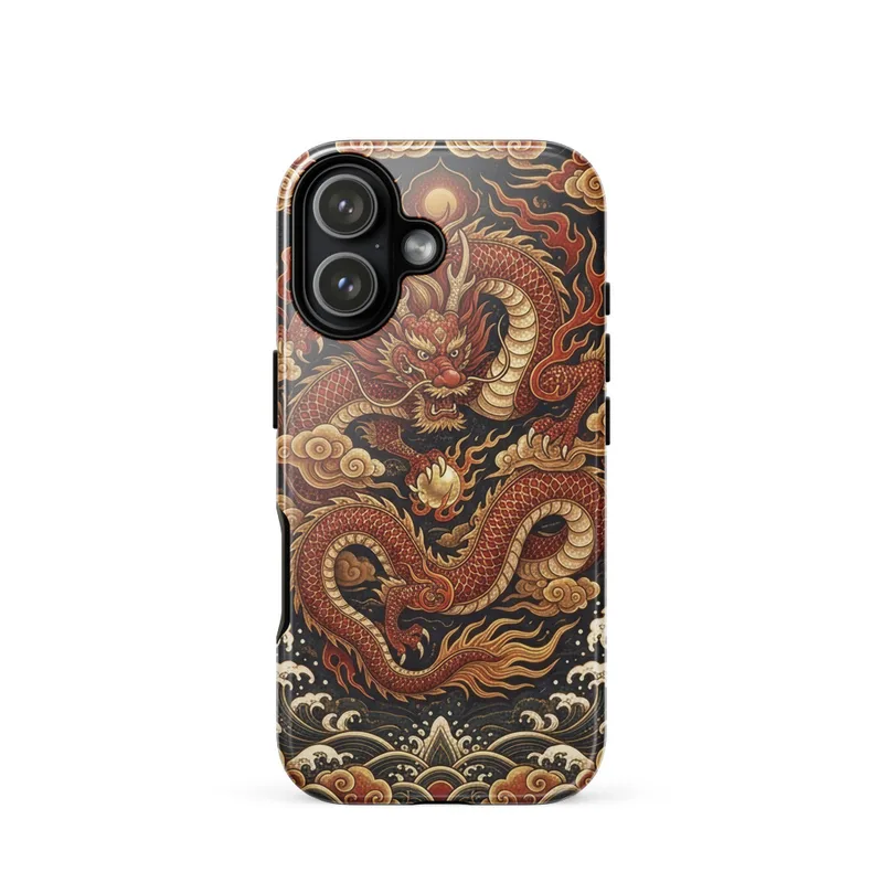 Chinese Dragon Tough Phone Case, iPhone 15, 16 and 17 case, traditional Chinese art, auspicious decor, dragon lover gift