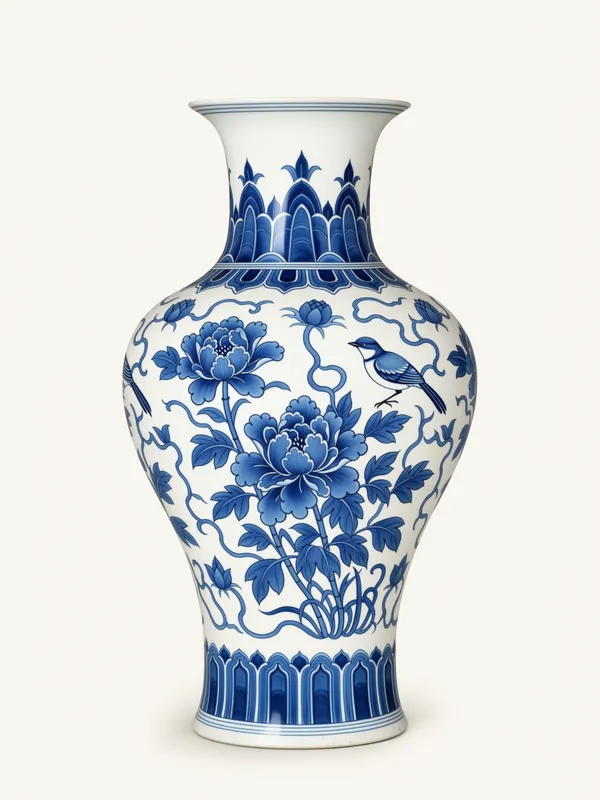 Blue & White Peony Vase