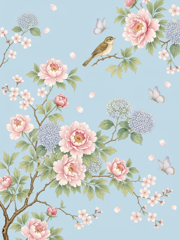 Soft Blue Peony Panel