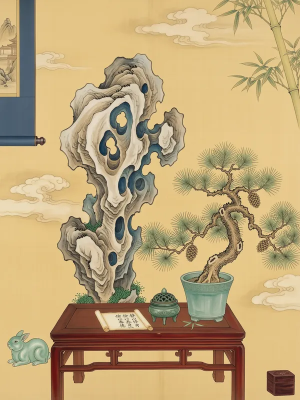 Scholar's Rock and Pine