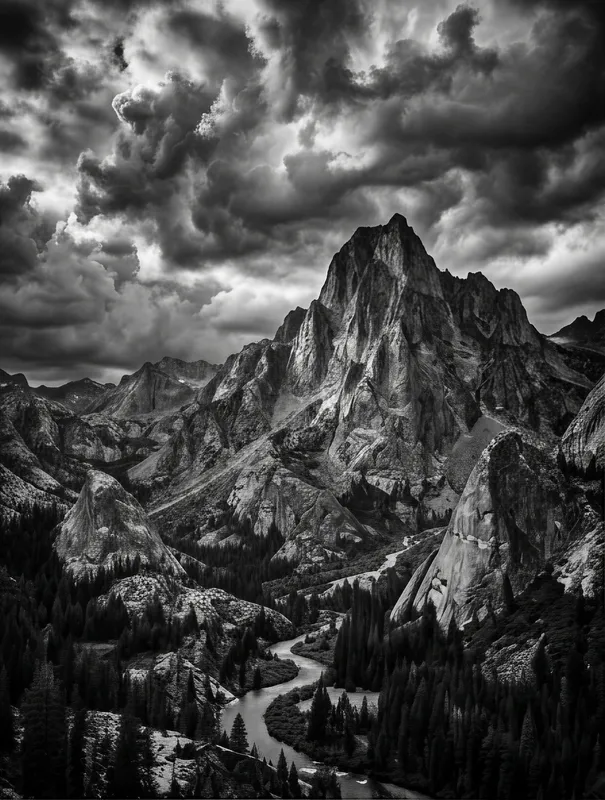Mountain Peak with Storm Clouds Art Print, black and white landscape photography, dramatic wall art, gift for nature lovers