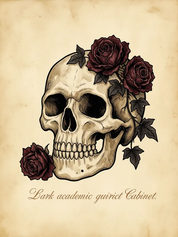 Skull with Dried Roses
