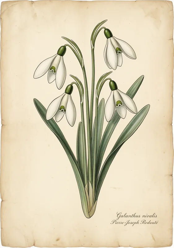 Vintage Snowdrop Botanical Illustration