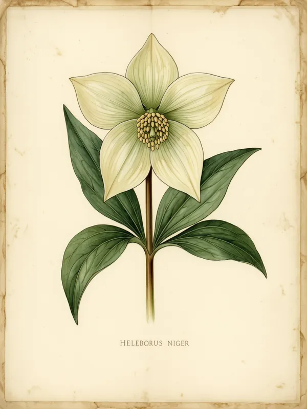 White Hellebore Vintage Botanical Print