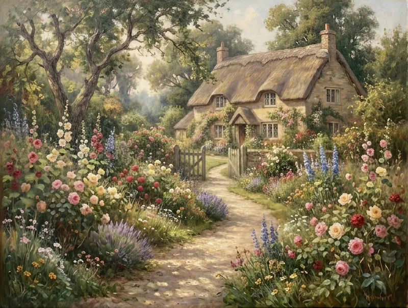 Cottage Garden Oil Painting