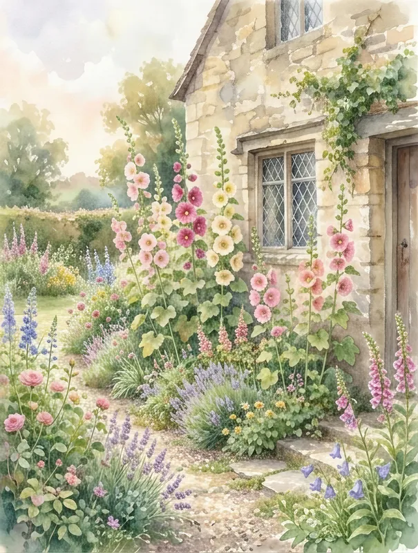Hollyhocks by the Wall