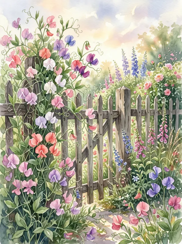 Sweet Peas on the Fence