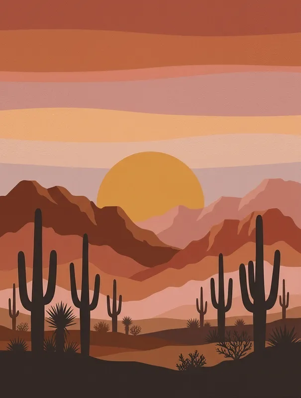 Saguaro Cacti at Sunset