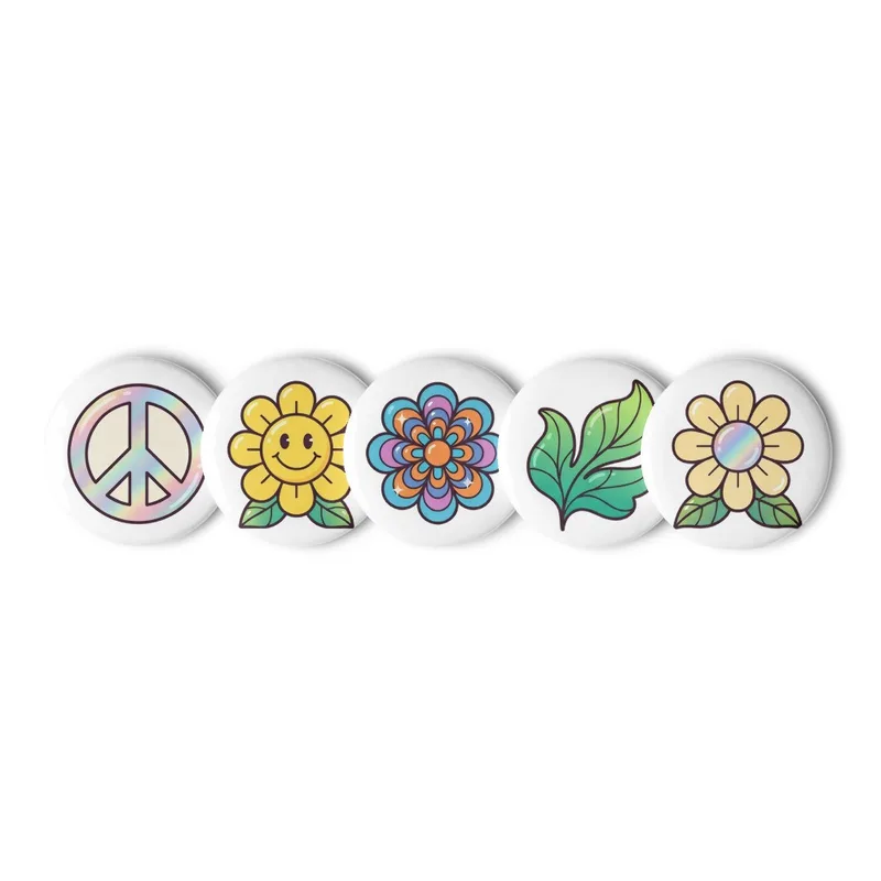 Y2K Groovy Flowers Pin Button Set