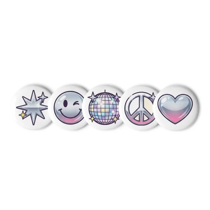Y2K Chrome & Holo Pin Button Set
