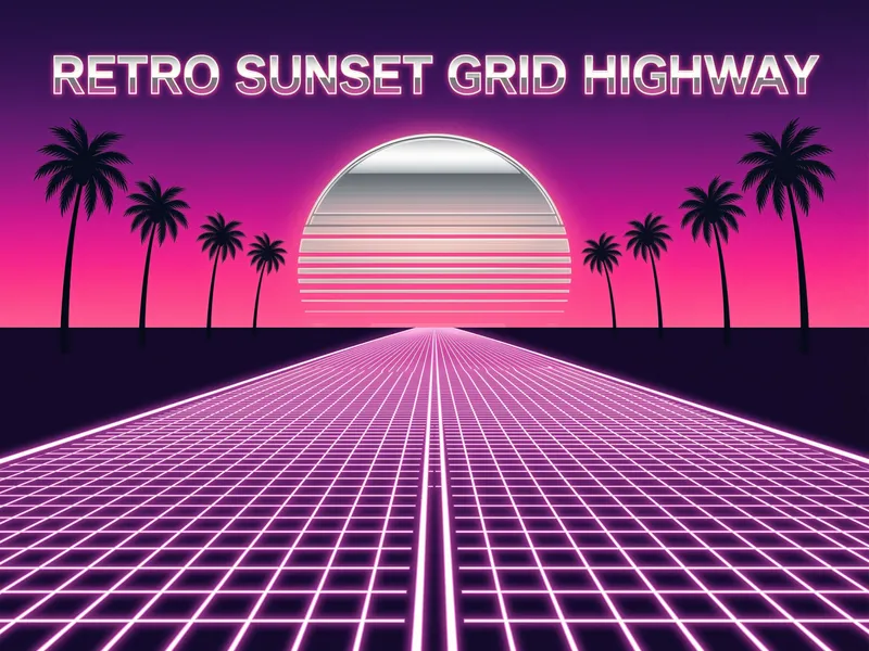 Retro Sunset Grid Highway