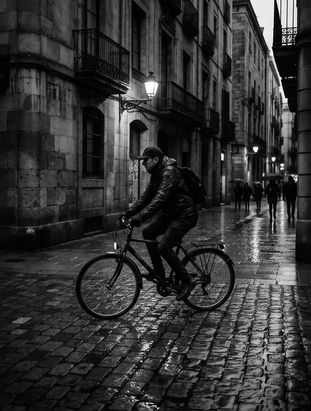 Cyclist Crossing Cobblestones