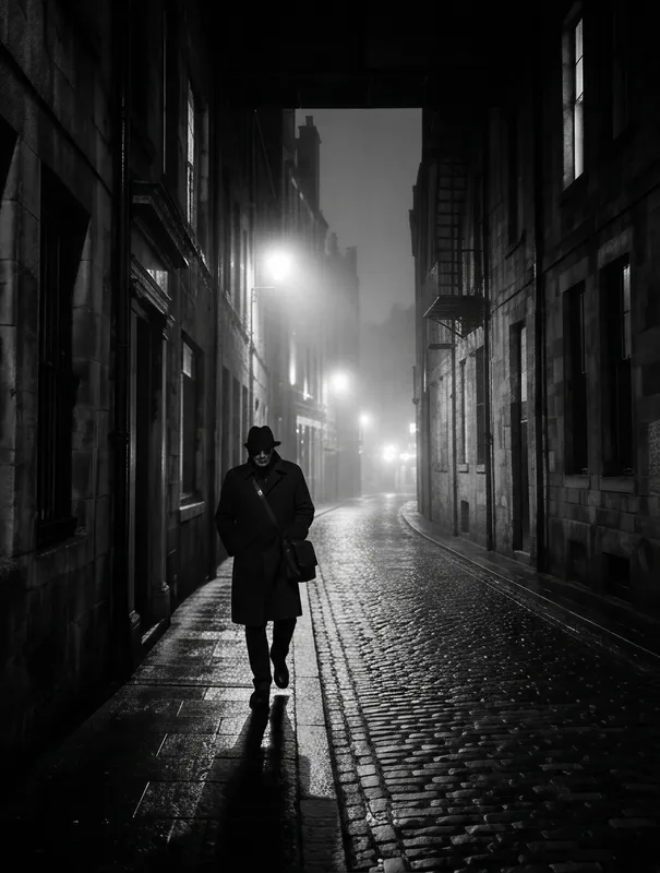 Lone Figure on a Misty Street