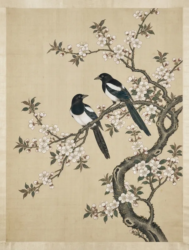 Magpies on Plum Branch