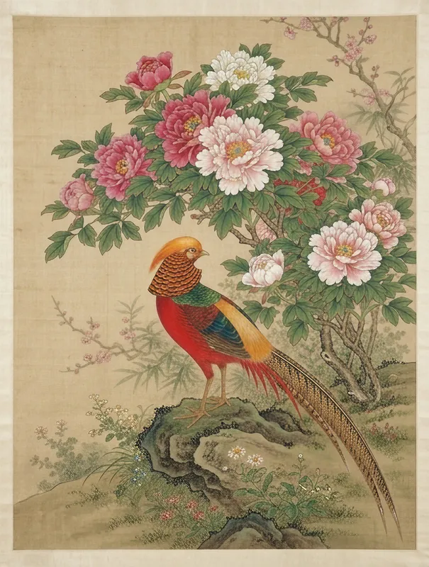 Golden Pheasant & Peony