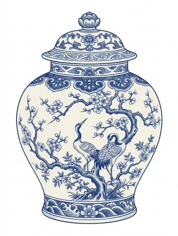 Plum Blossom Crane Jar