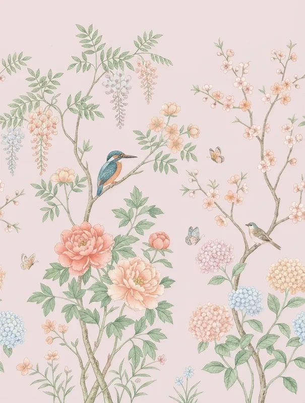 Coral Peony Wisteria Panel