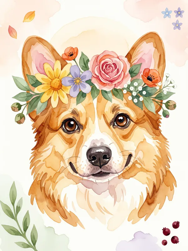 Corgi with Flower Crown