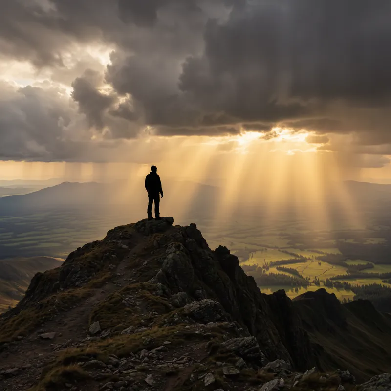 Summit Solitude with Radiant Rays
