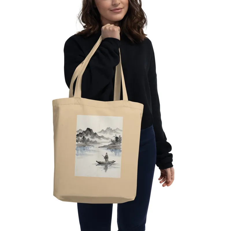 Fisherman on Misty River 渔舟 Tote Bag
